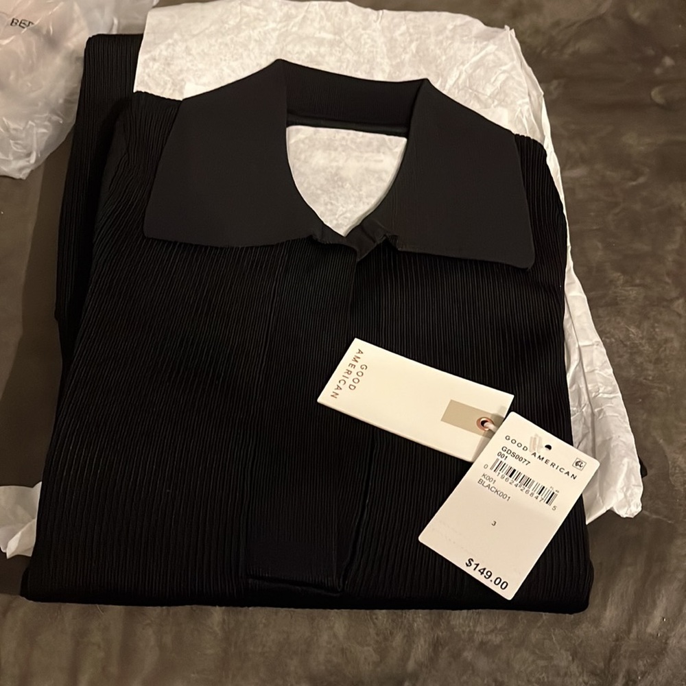 Good American plaited rib polo midi dress- NWT